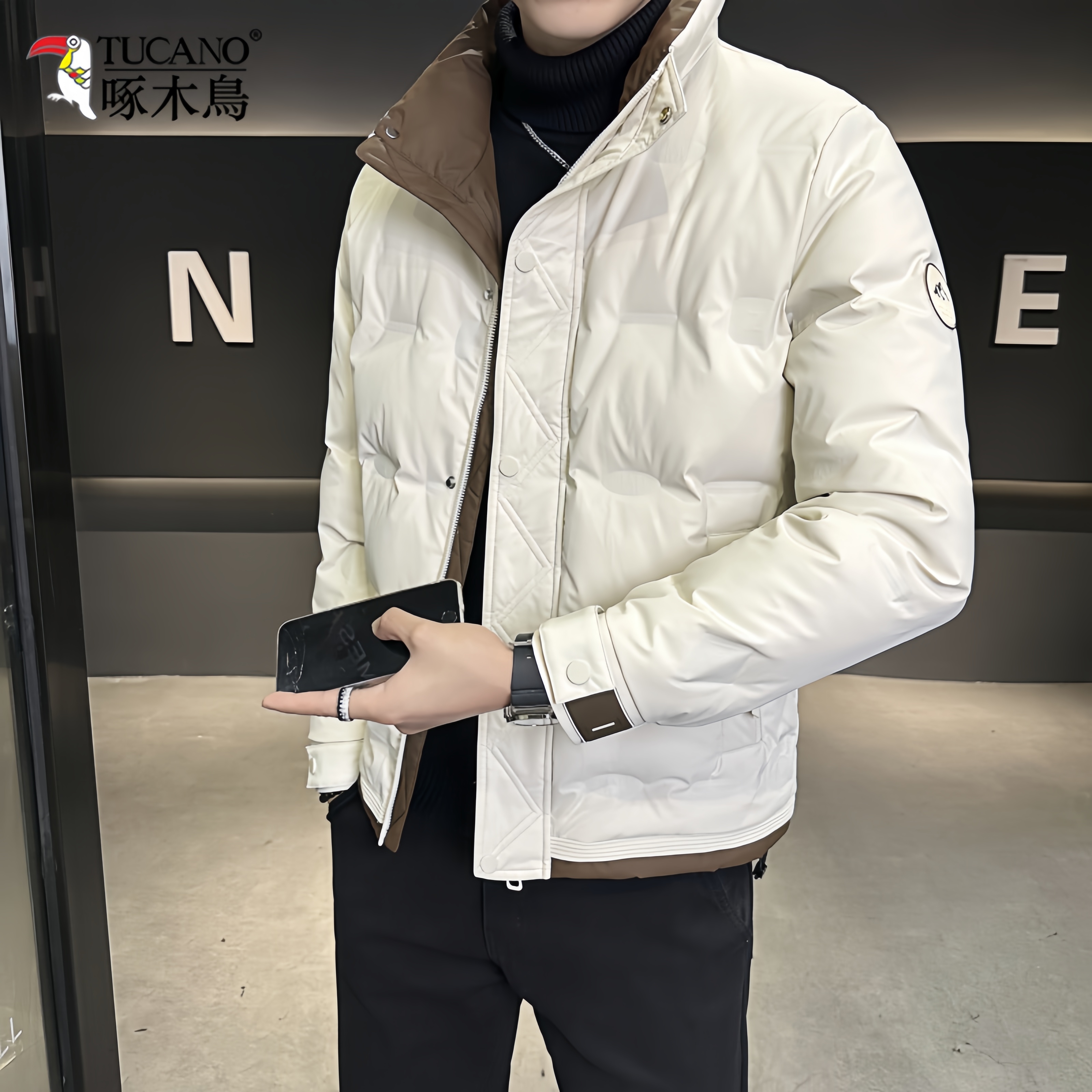 TUCANO/啄木鳥立领棉服潮流时尚百搭拼色青年休闲男士冬款绒外套