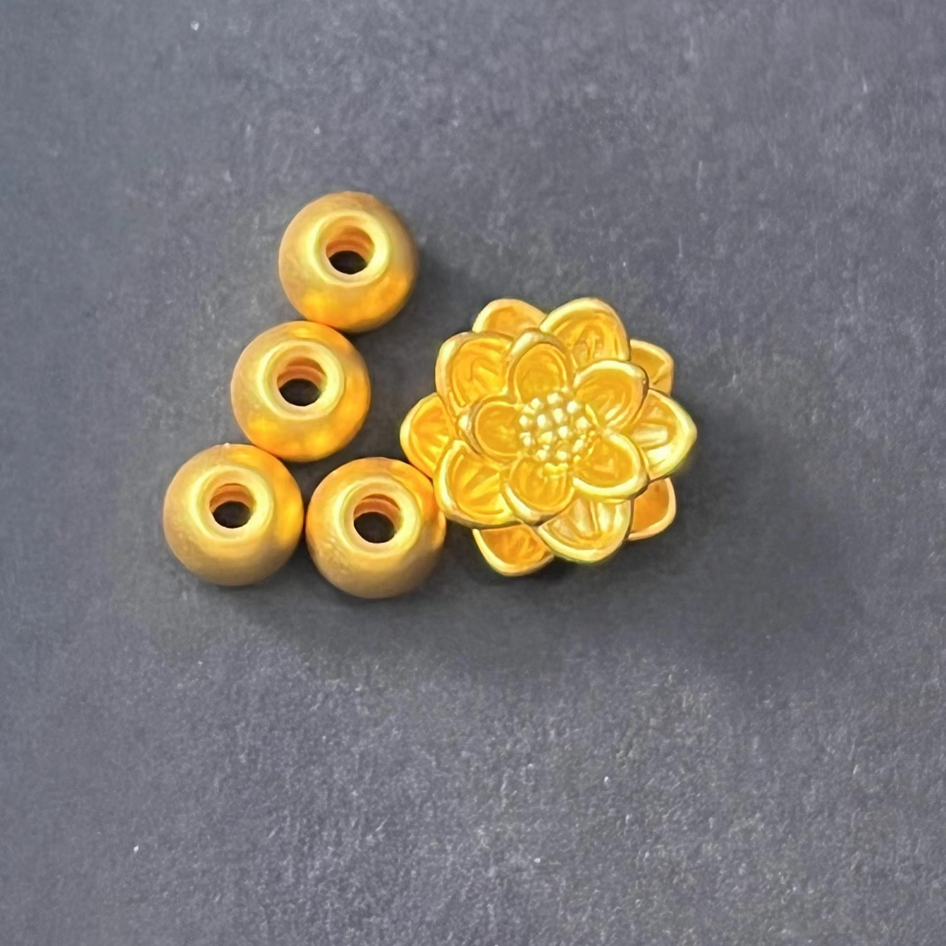 足金999莲花金珠配饰时尚古法素款