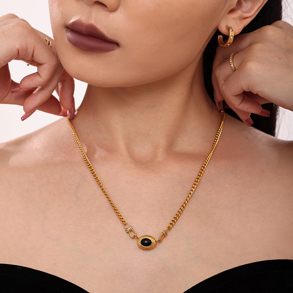 钛钢项链 时尚饰品轻奢气质复古轻奢风马蹄扣项链1788