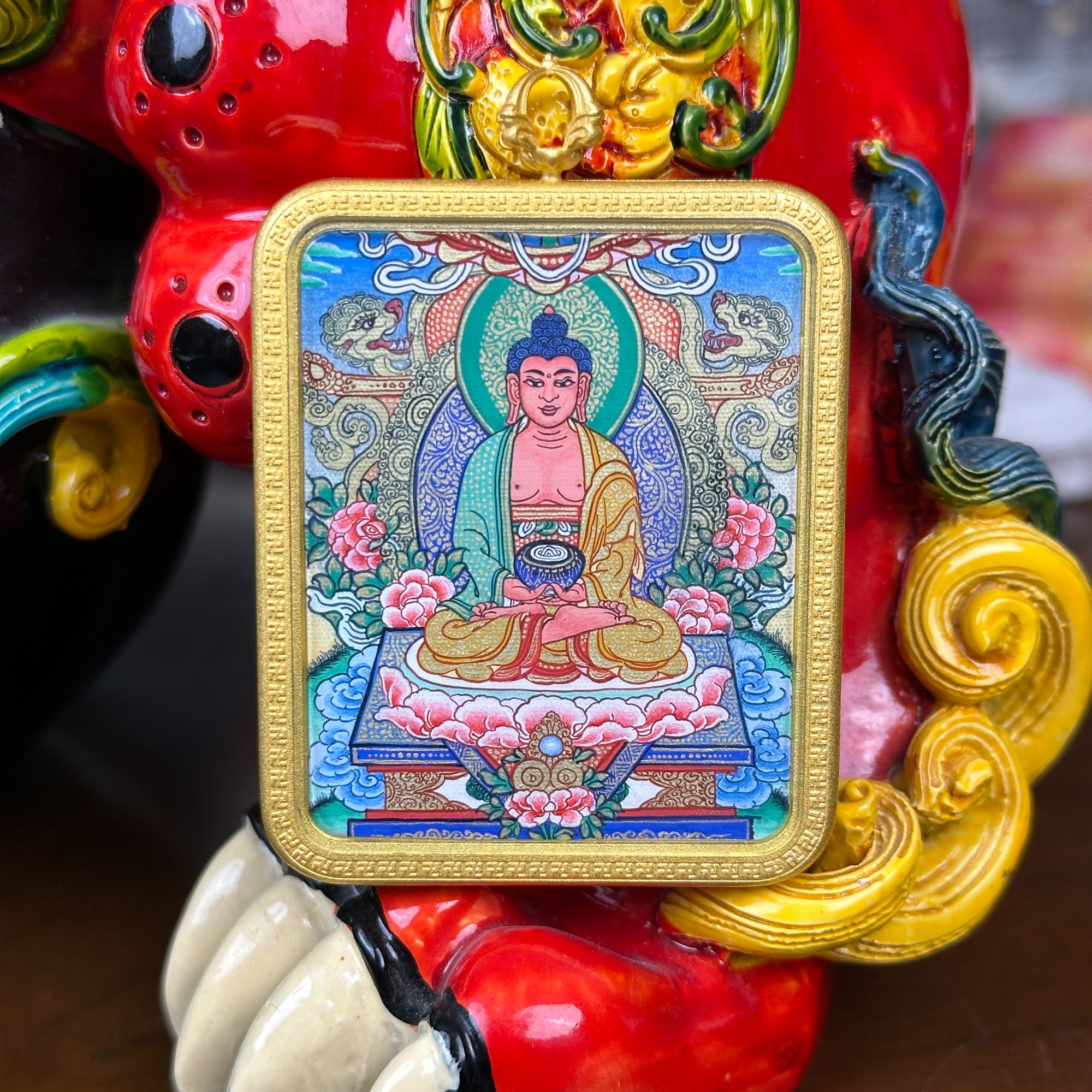 热贡纯手绘矿物质小唐卡4*5 阿米陀佛