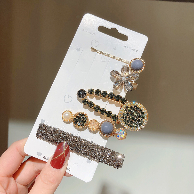 新款韩国水钻发夹套装金属网红同款一字夹字母蝴蝶结发卡花朵发夹