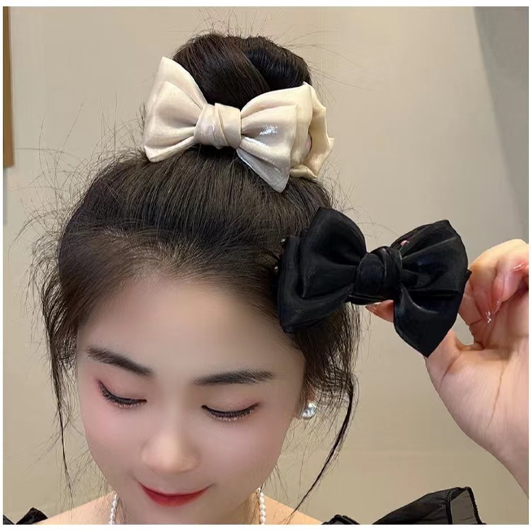 网纱蝴蝶结发夹丸子头抓夹