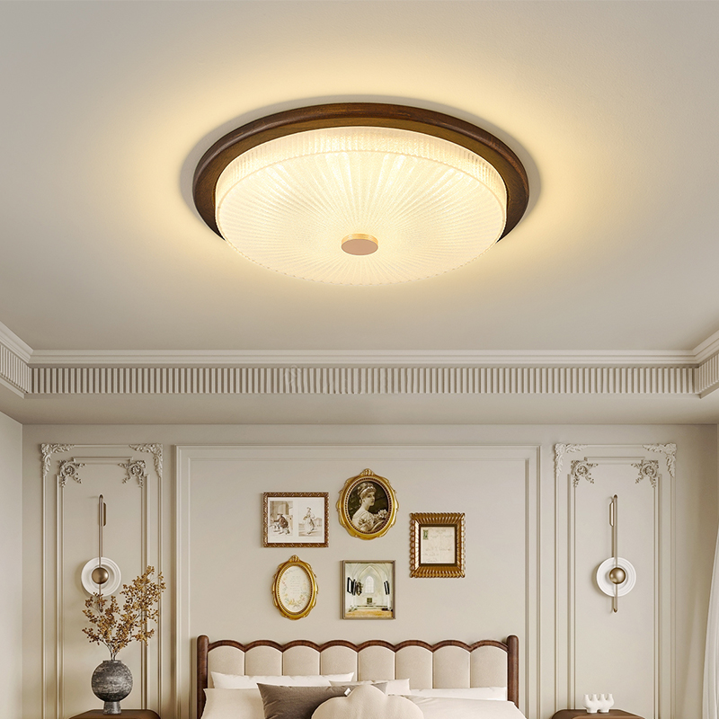 中古风黑胡桃木色美式侘寂风创意护眼实木卧室书房2025吸顶灯灯饰