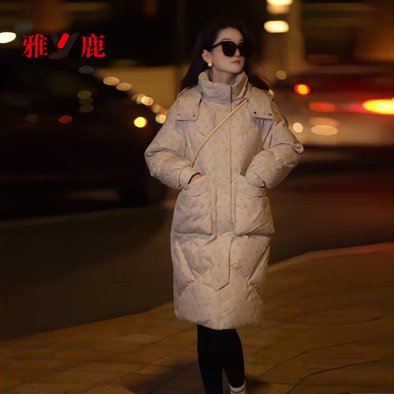 雅鹿优选90羽绒服时尚宽松中长款加厚保暖显瘦连帽气质百搭休闲冬