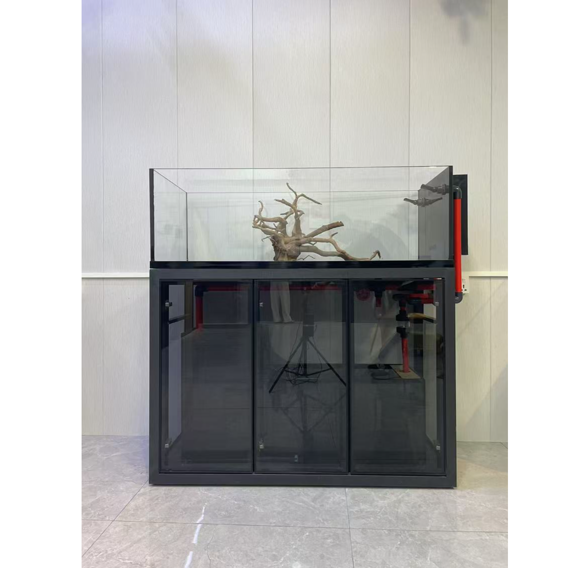 【外背包】原生溪流缸超白玻璃底部过滤水族箱黑色框外背包鱼缸