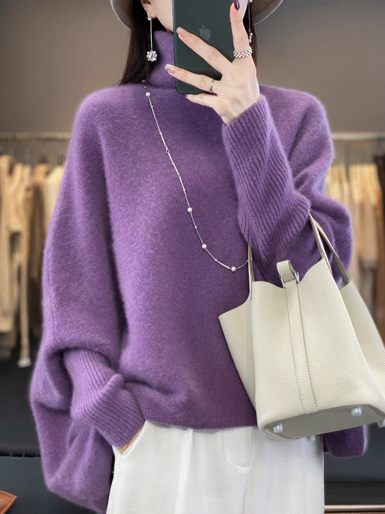 新款！100%羊毛～套头针织百搭宽松时尚堆堆高翻领毛衣#834