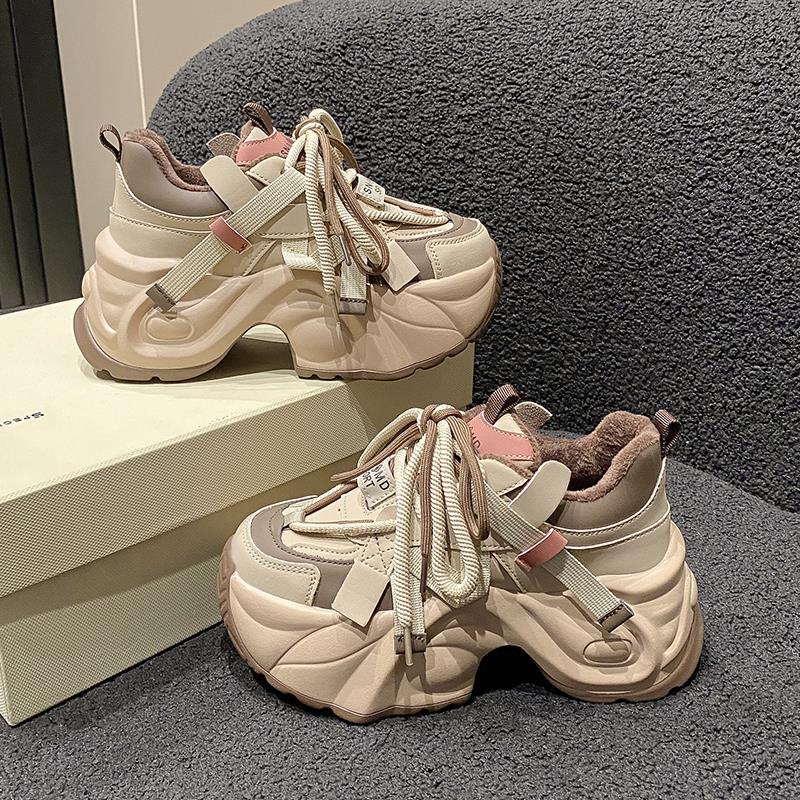 加绒松糕老爹鞋女2023秋冬新款鞋欧洲站欧货潮鞋子厚底内增高女鞋