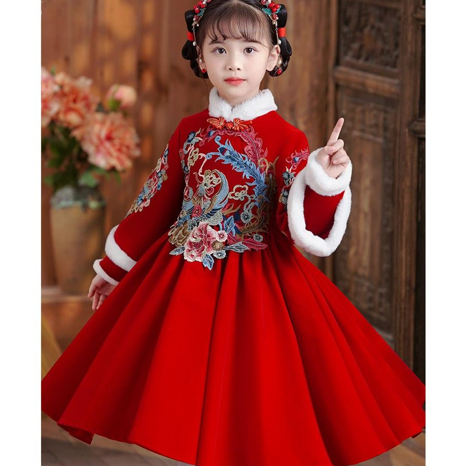 女童加绒冬季拜年服2023新款小女孩汉服过年服儿童冬款中国风唐装