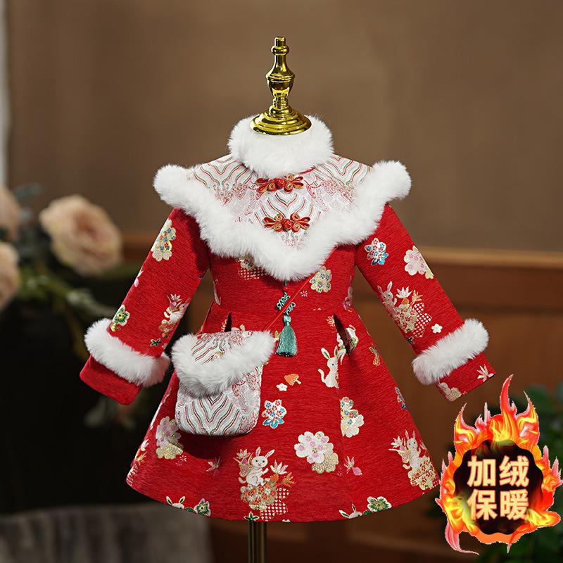 Y宝宝唐装女童百天周岁生日儿童喜庆加绒男童拜年服婴儿加厚新年