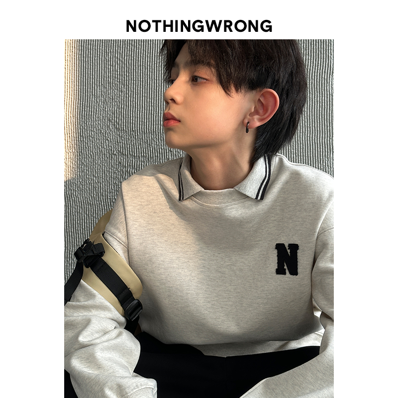 【NW】若大王青少年简约字母百搭休闲宽松春季童装卫衣 CY-NW010