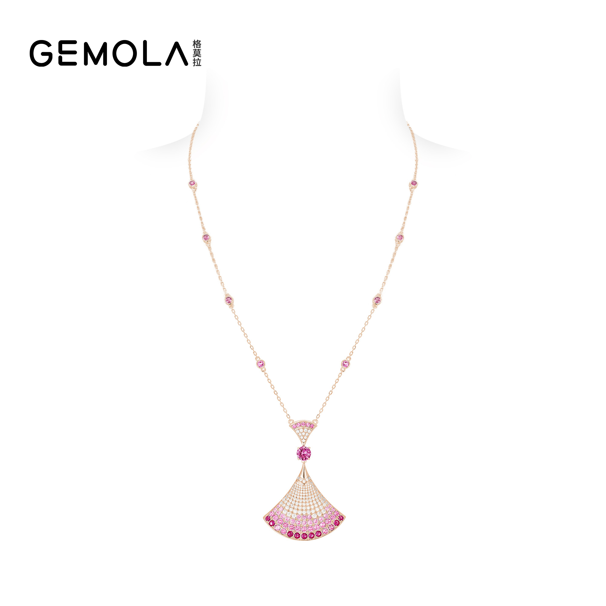 GEMOLA/格莫拉 铜合金合成锆石项链 时尚淡紫扇面项链10998XPR