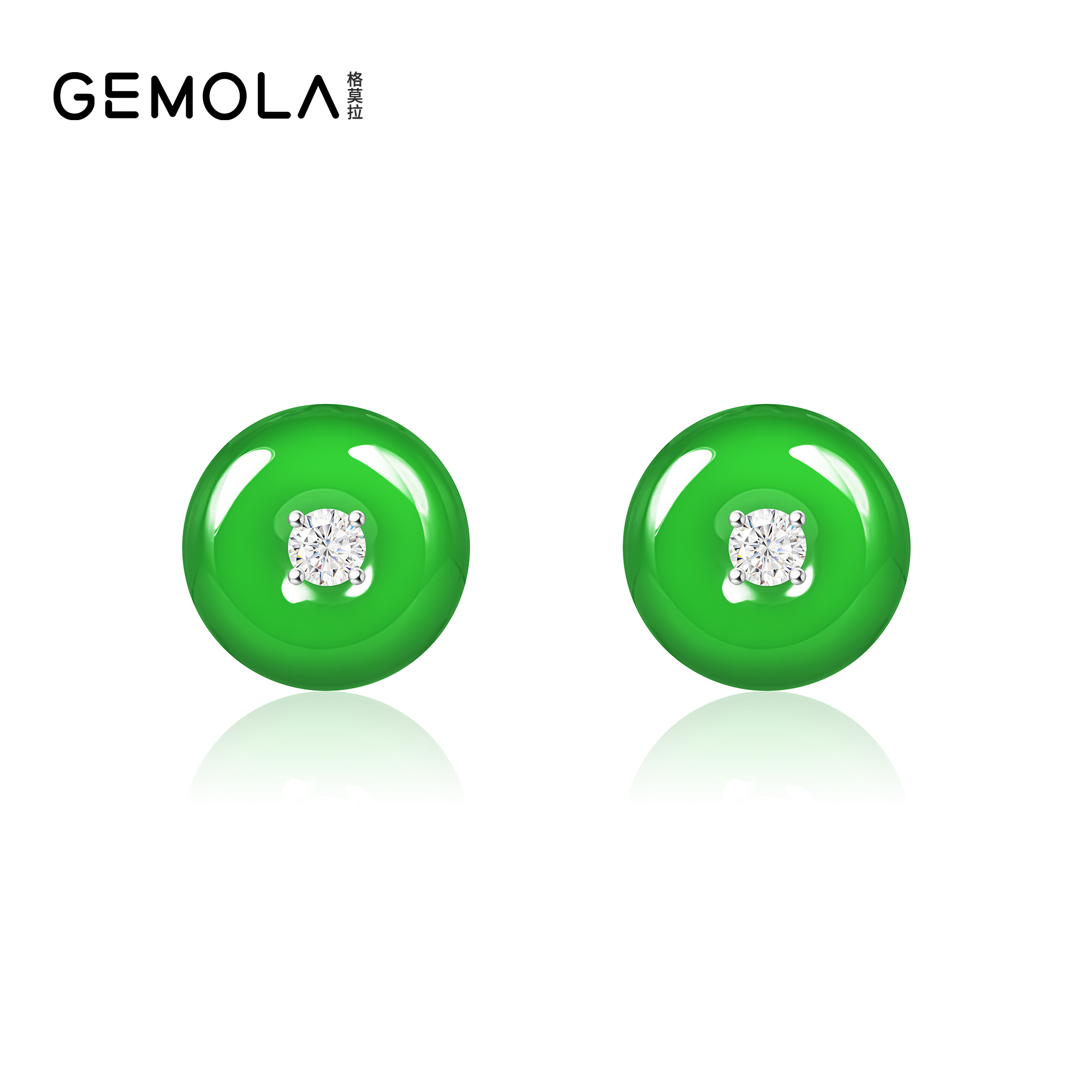 GEMOLA/格莫拉 925银合成锆石耳饰 国风绿色平安扣耳环10958EG