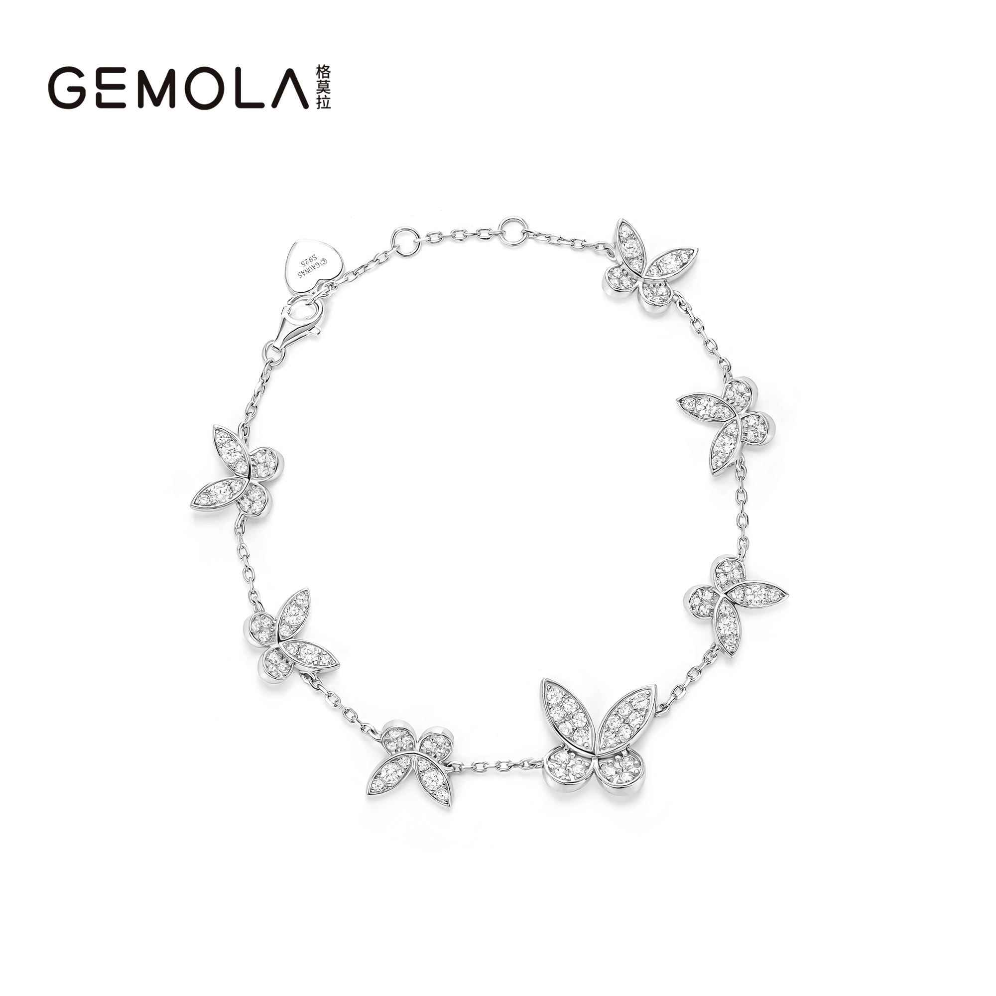 GEMOLA/格莫拉 925银合成锆石手链 蝶舞系列翩翩起舞手链 10186SW