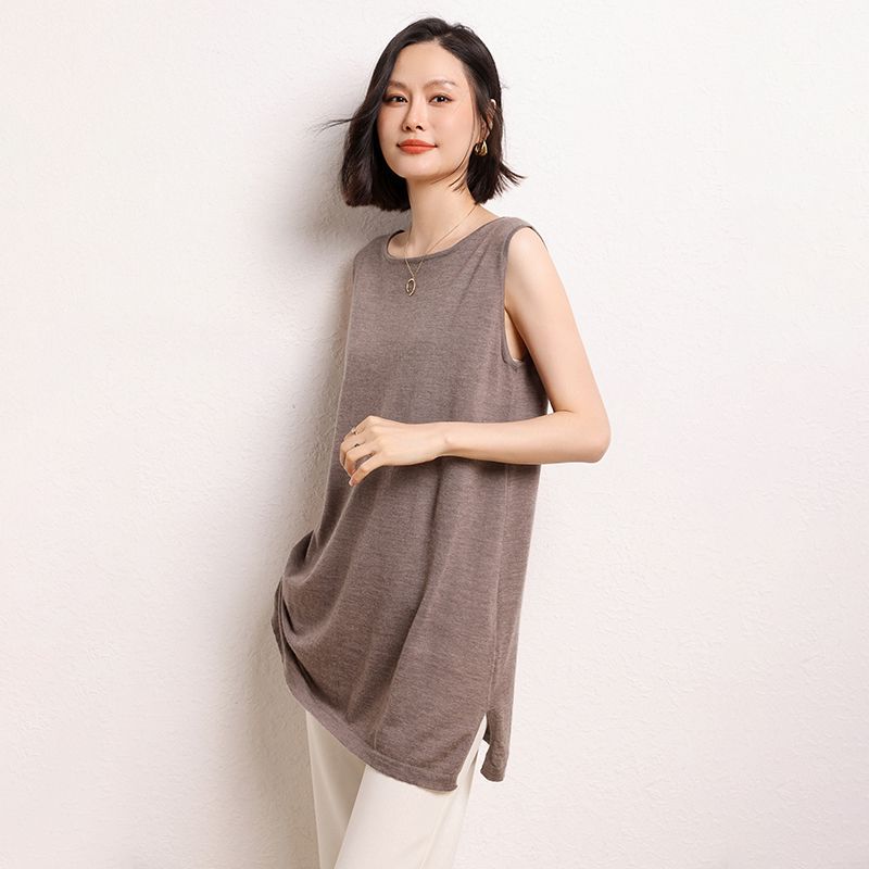 精纺女款圆领吊带背心中长款羊绒背心