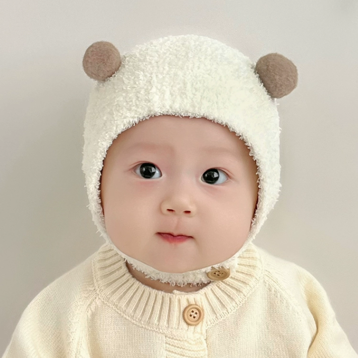 婴儿帽子秋冬款新生婴幼儿护耳帽纯棉可爱保暖男女宝宝针织毛绒帽