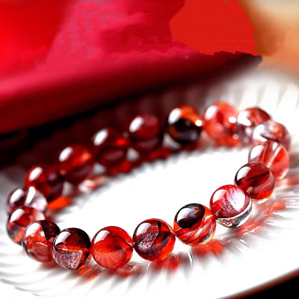 天然红胶花手链女牛血红九紫离火运水晶手串本命年手链多样性发一