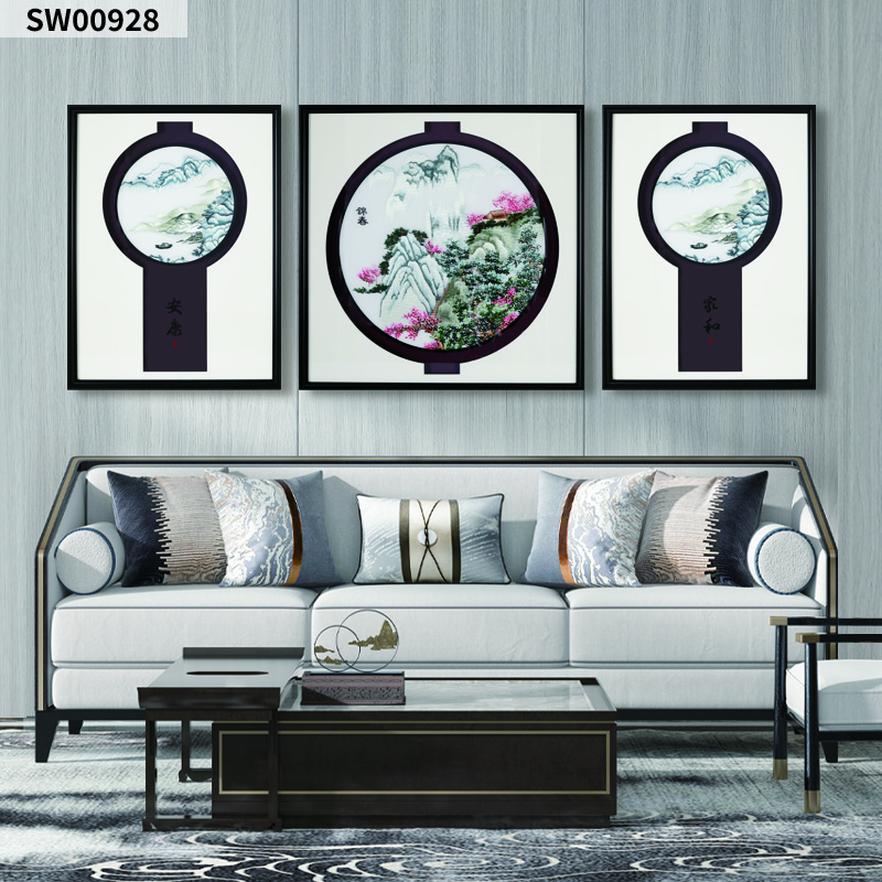 锦春·苏绣画·刺绣画·手工刺绣画·高端客厅挂画·沙发背景画图案