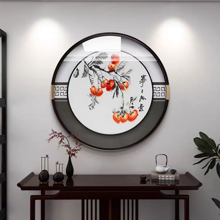 事事如意·手工苏绣画，直径0.8米的圆·玄关画·客厅画·圆画，