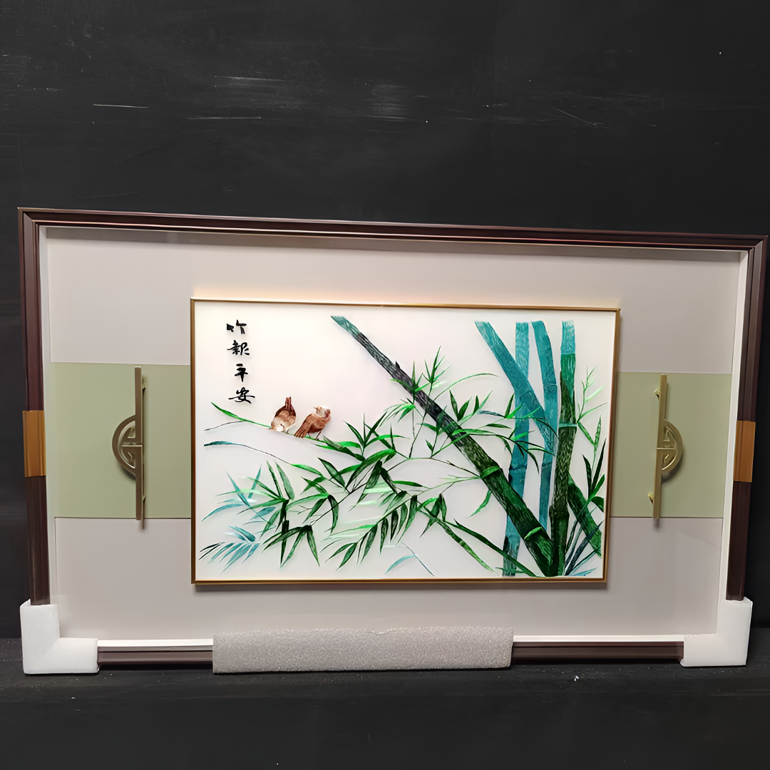 竹报平安·高端装饰画·餐厅画·苏绣画·手工新中式图案图案精品