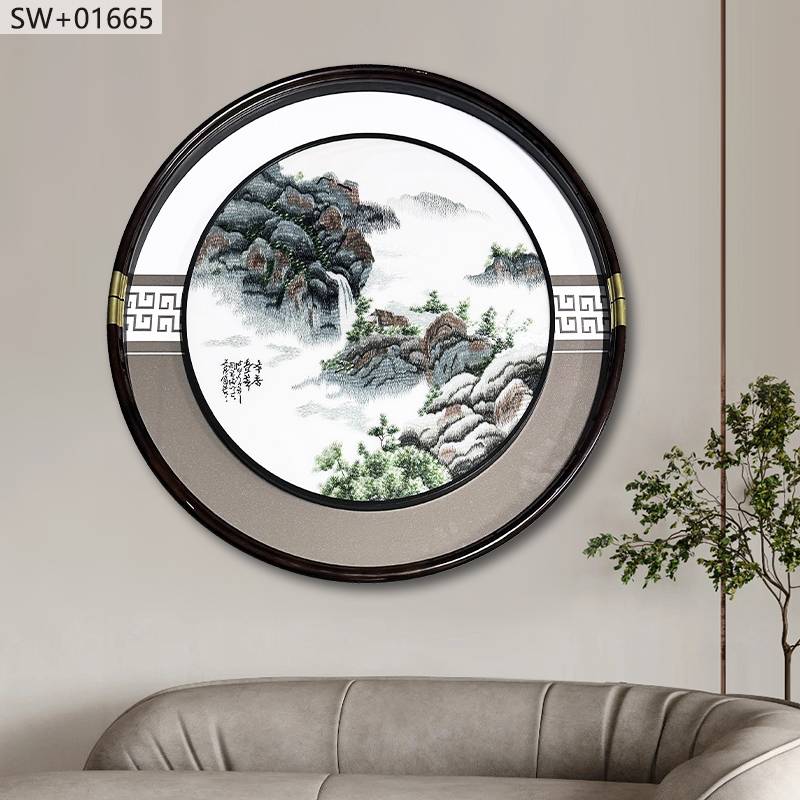 山居图·手工画·苏绣画·客厅画·玄关画·手工画，图案寓意中式装裱