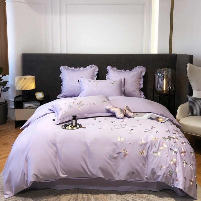 129 床上四件套全棉纯棉床上用品谷蝶紫