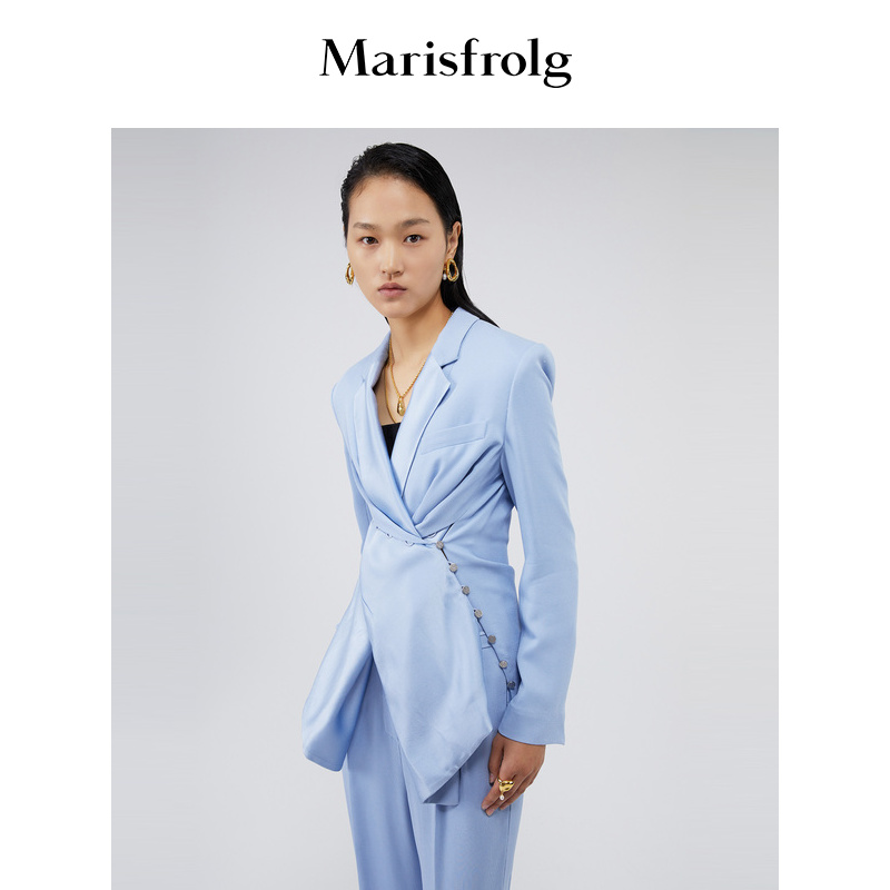 玛丝菲尔休闲职业气质薄款长款西装蓝色时尚A1BW31023