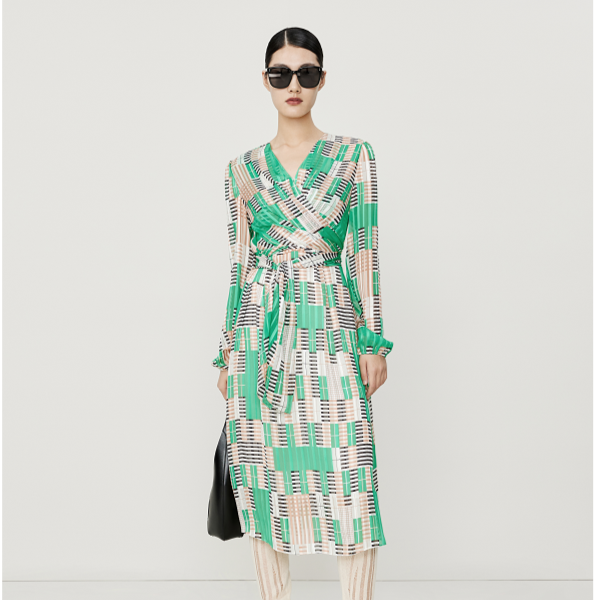 Marisfrolg/玛丝菲尔【商场同款】中长款V领连衣裙气质A1CX30726