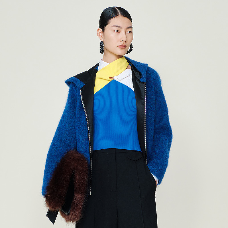 玛丝菲尔毛呢外套时尚宽松秋冬保暖连帽短款A1BW40528