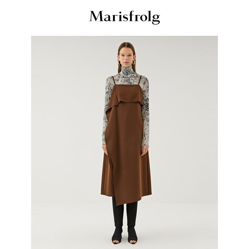 玛丝菲尔复古法式设计师长款显瘦气质连衣裙A1AY10106