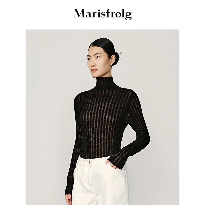 Marisfrolg/玛丝菲尔秋季黑色套头修身显瘦羊毛针织衫A1CX4788M