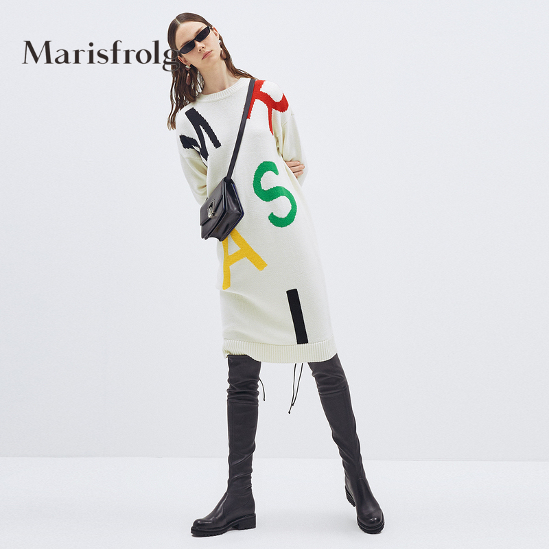 玛丝菲尔长袖连衣裙宽松印花套头休闲秋冬A1KT3853M