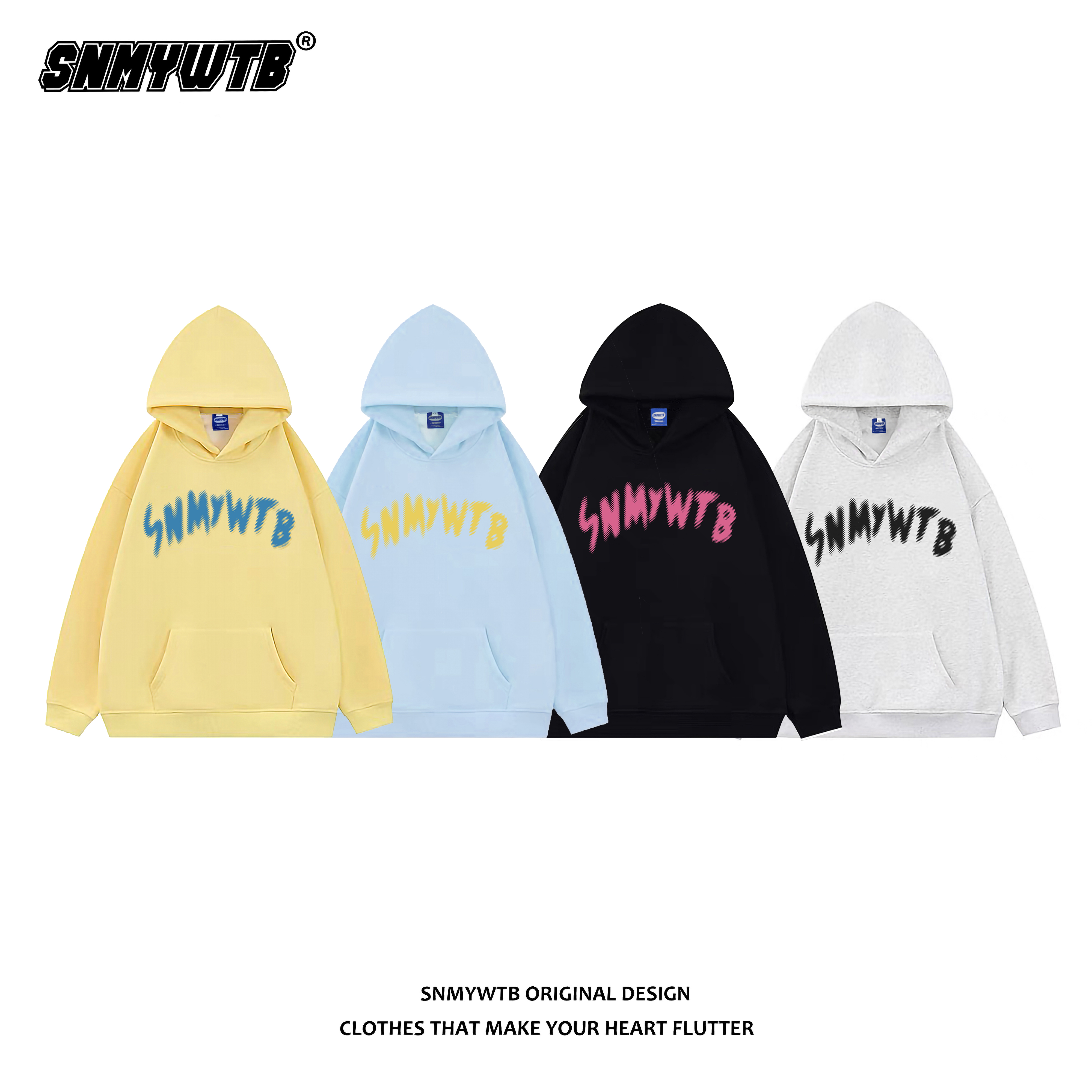 SNMYWTB糖果色绣花logo加绒连帽卫衣宽松男女ins百搭帽衫秋冬情侣