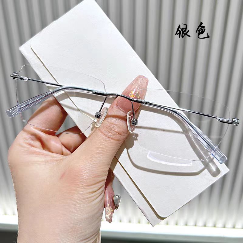 纯钛无框眼镜男近视配有度数散光超轻无边框多边形防蓝光变色潮架