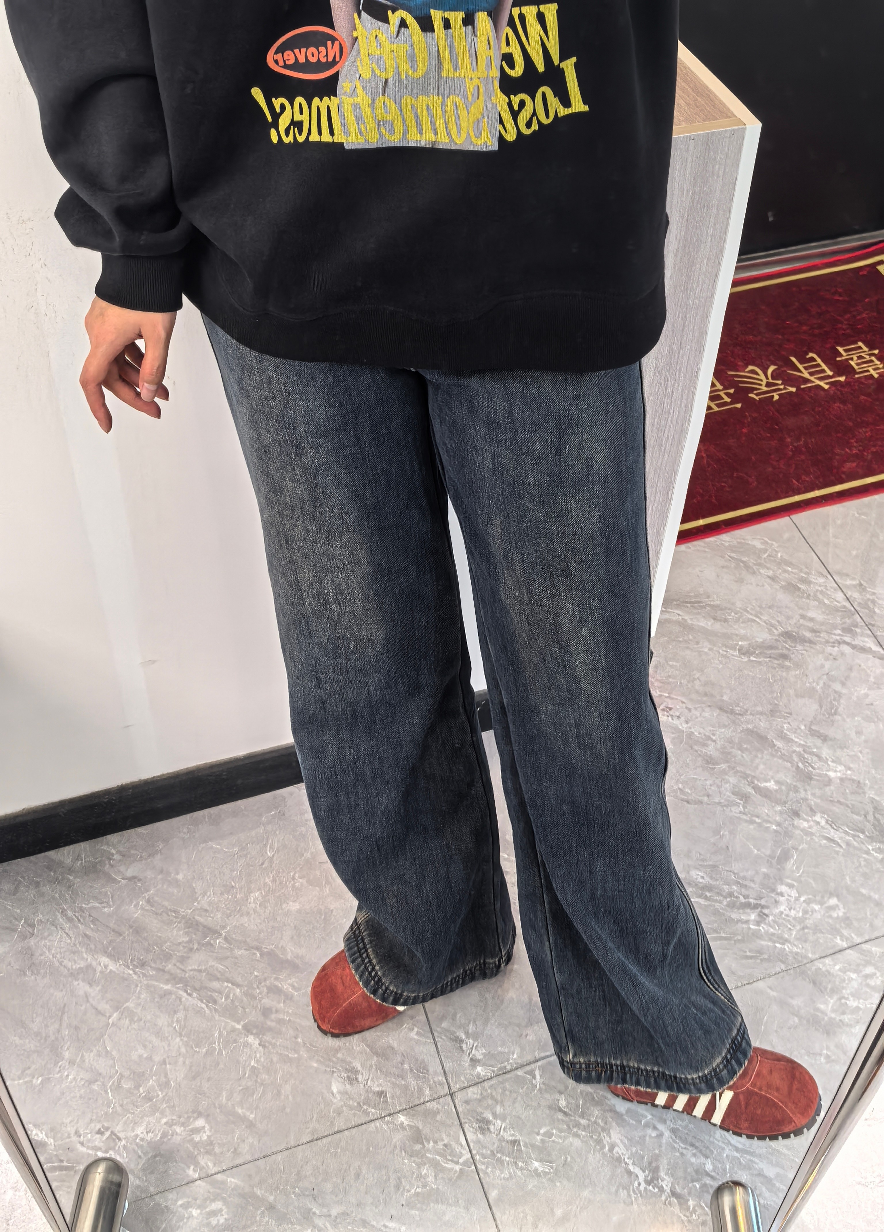 <双11来喽>R深蓝色♡直筒加绒牛仔裤 质感 太舒服了