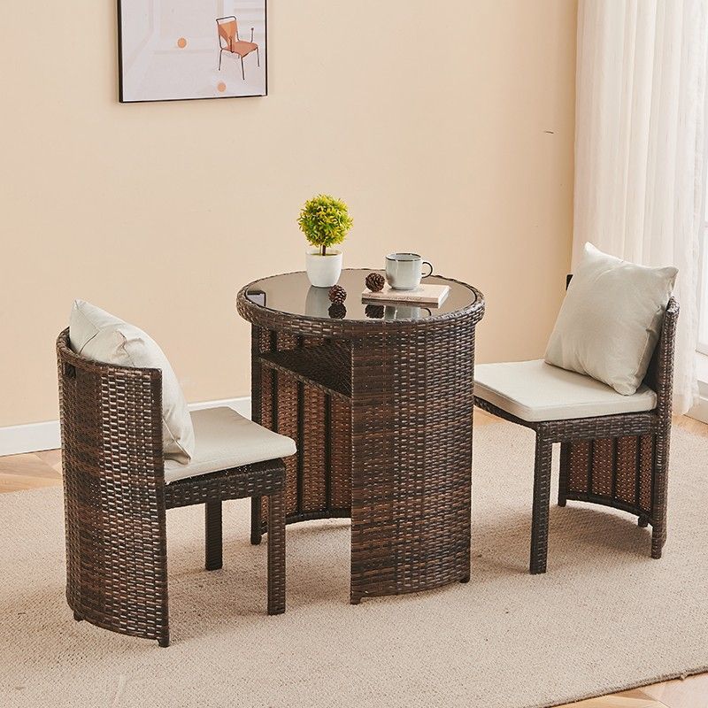 阳台庭院户外茶桌椅藤编藤椅三件套露天防水休闲摇摇椅茶几组合