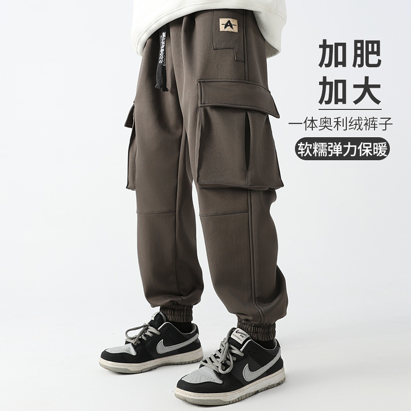 胖童工装裤男童中大童大码青少年新款加绒长裤休闲裤子洋气 54010
