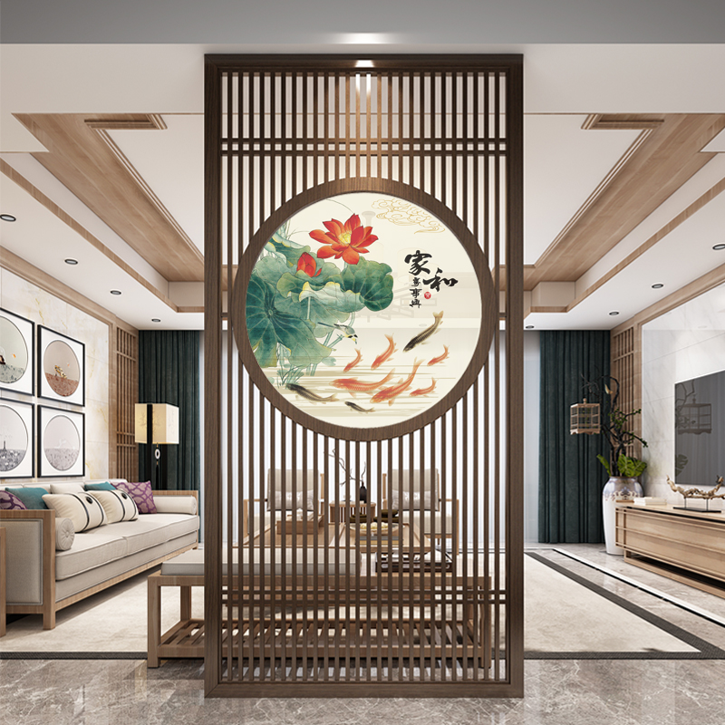 新款中式办公室实木屏风隔断客厅入户进门聚财高档大气玄关柜定制