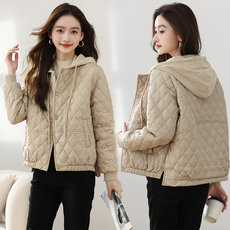 2025新款棉服女短款菱形潮流百搭小个子棉袄轻薄女士冬季棉衣外套