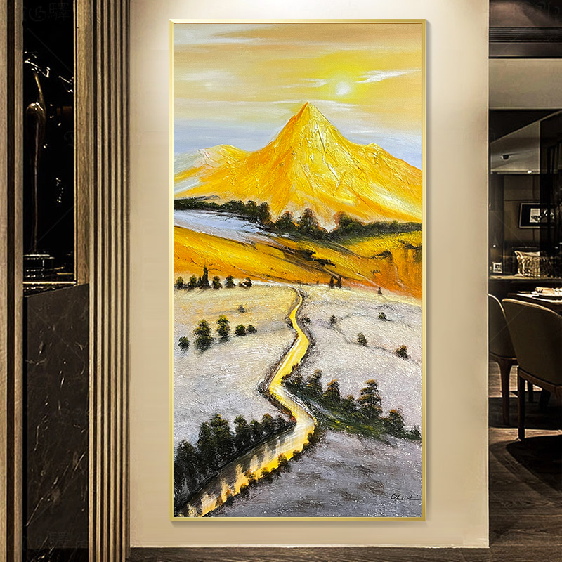 手绘油画现代简约金色荡漾客厅画玄关画