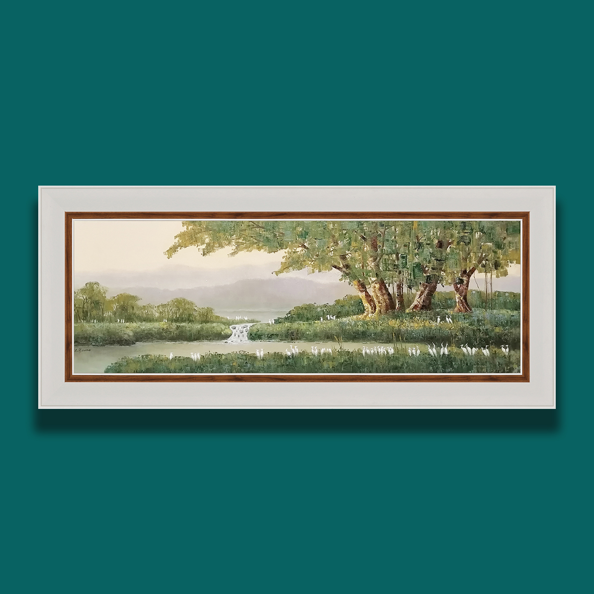 手工油画装饰收藏画现代艺术画油画居家《鸟鸣春山》