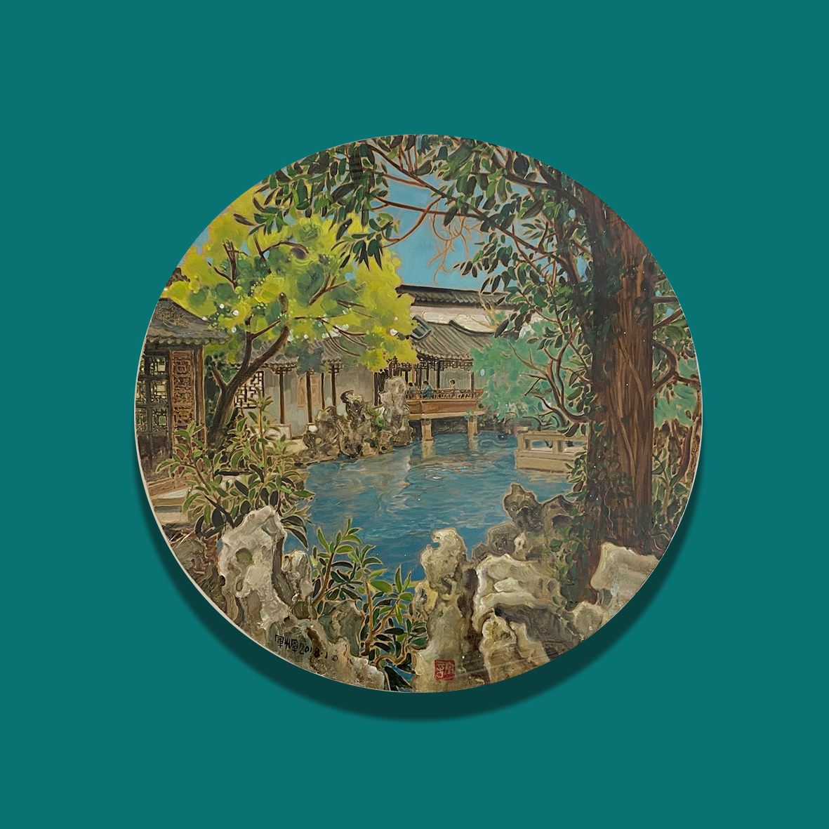 手工油画现代简约壁画家庭装饰画风景油画玄关餐厅《园林景》许军辉