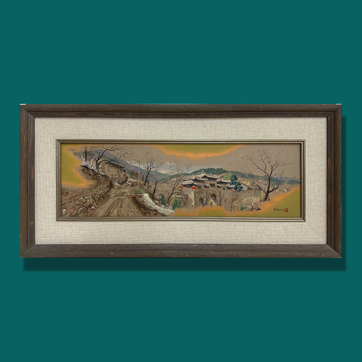 手工油画现代简约风景油画玄关餐厅《故乡.薄坂城郊.尭王台》许军辉