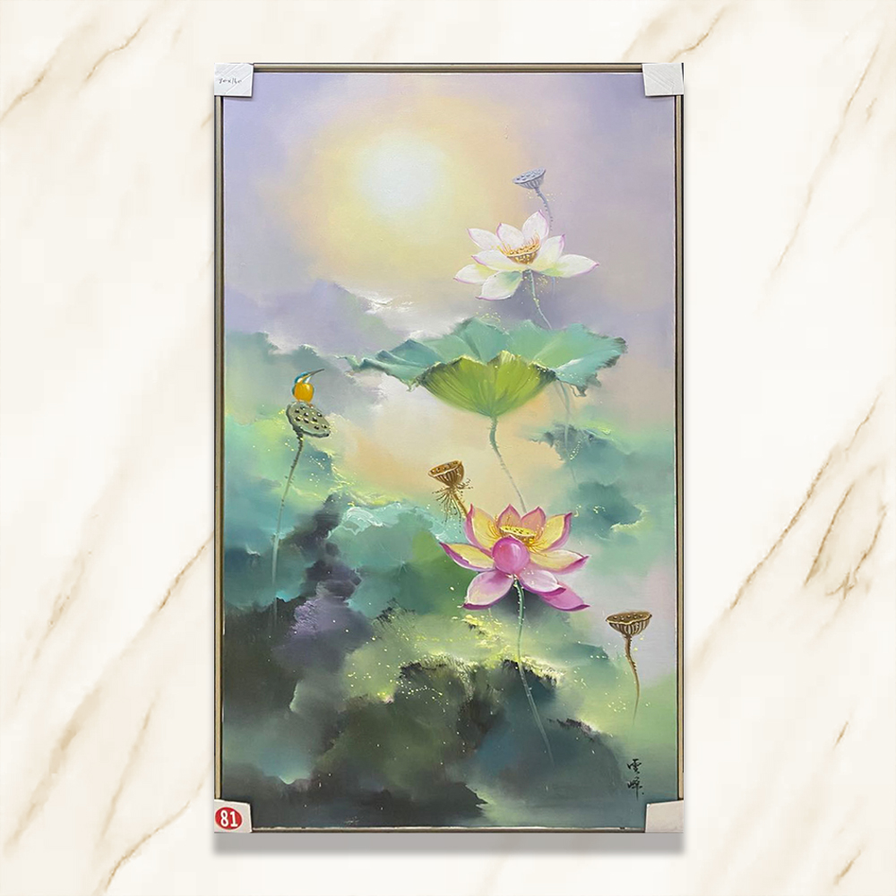 手工油画装饰收藏画现代艺术画荷花80*160CM玄关画
