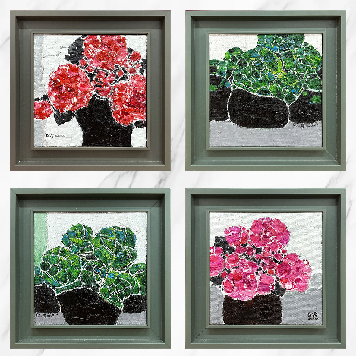 手工油画装饰收藏画现代艺术画油画居家装饰画《花开四季》