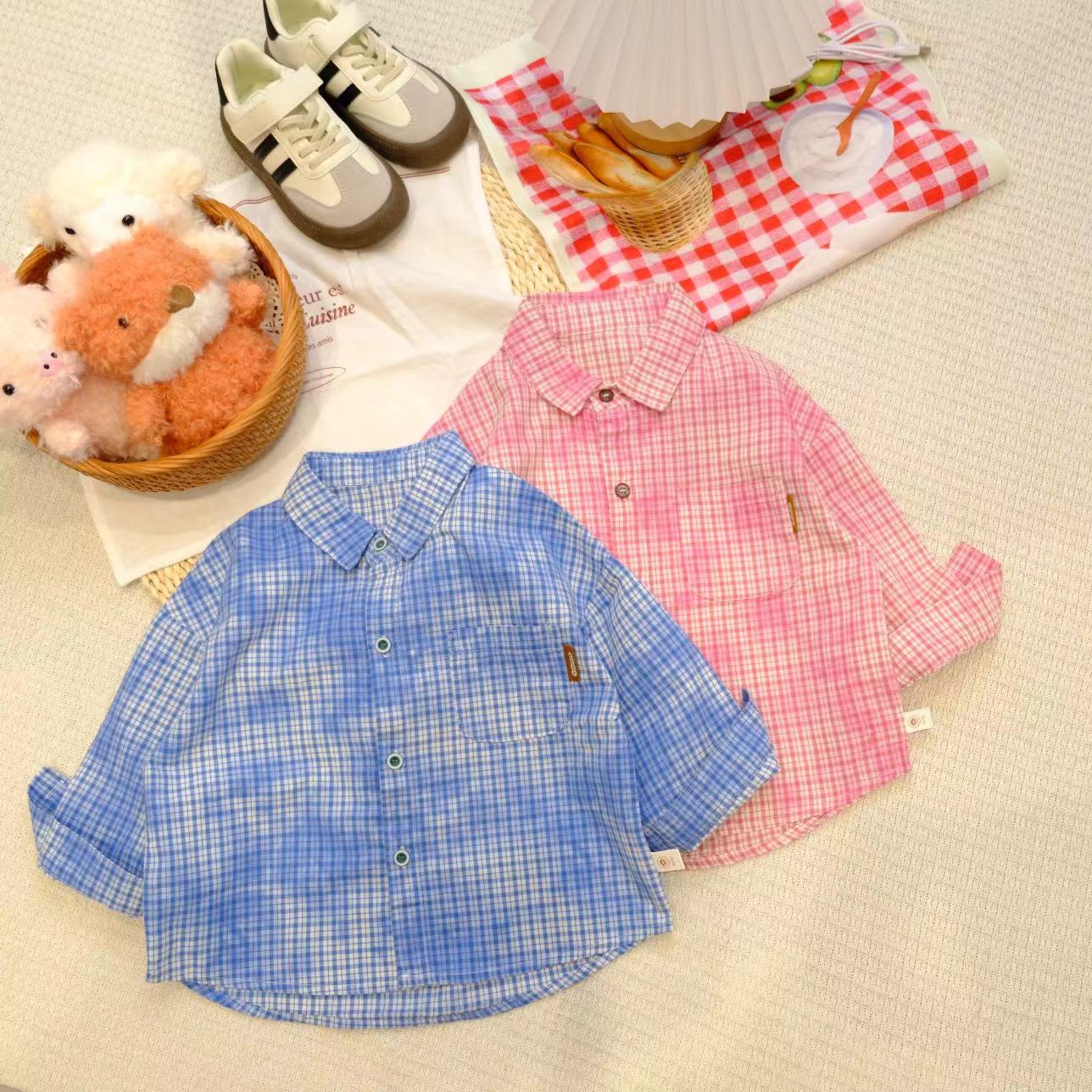 儿童春秋韩版百搭扎染格子衬衫CH051