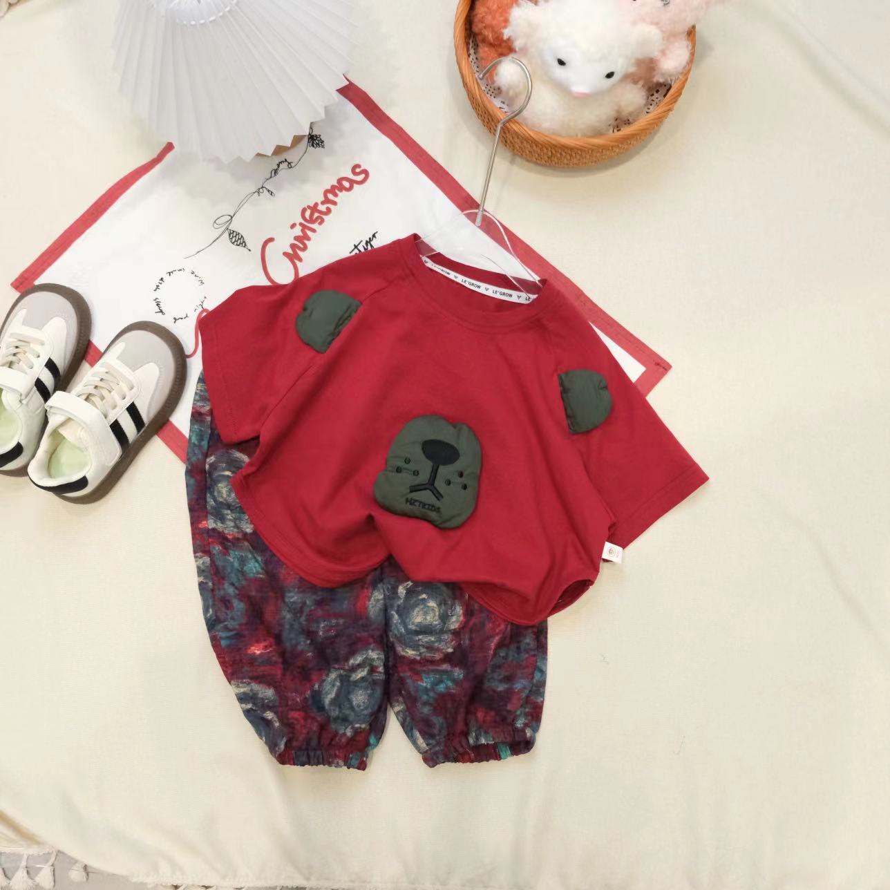 儿童夏季韩版洋气立体小熊短袖两件套H-1068