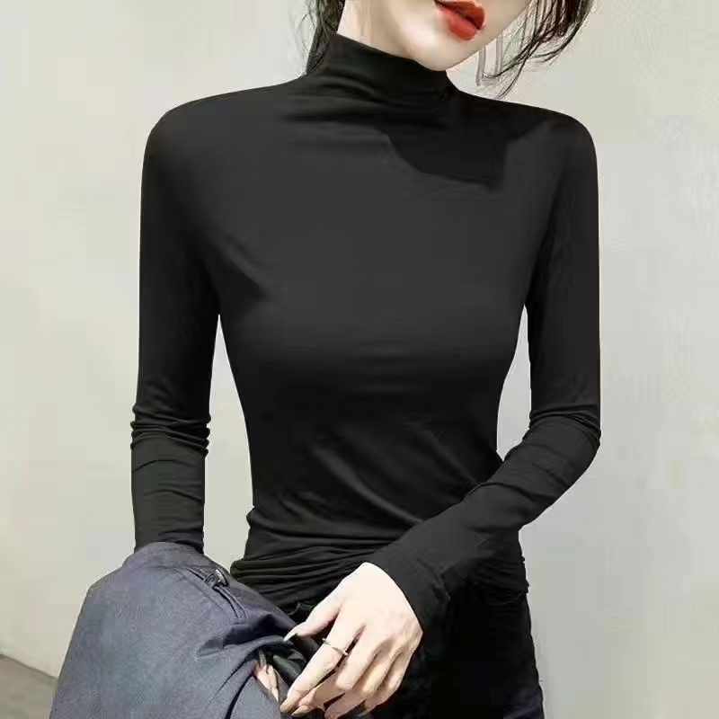 单件半高领秋衣女外穿春秋时尚修身显瘦内穿长袖上衣打底衫女款