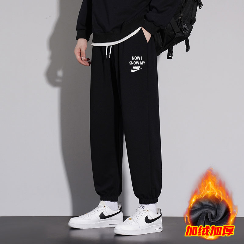 NK秋冬款男女士运动加绒束脚裤长裤休闲宽松加绒加厚休闲宽松卫裤