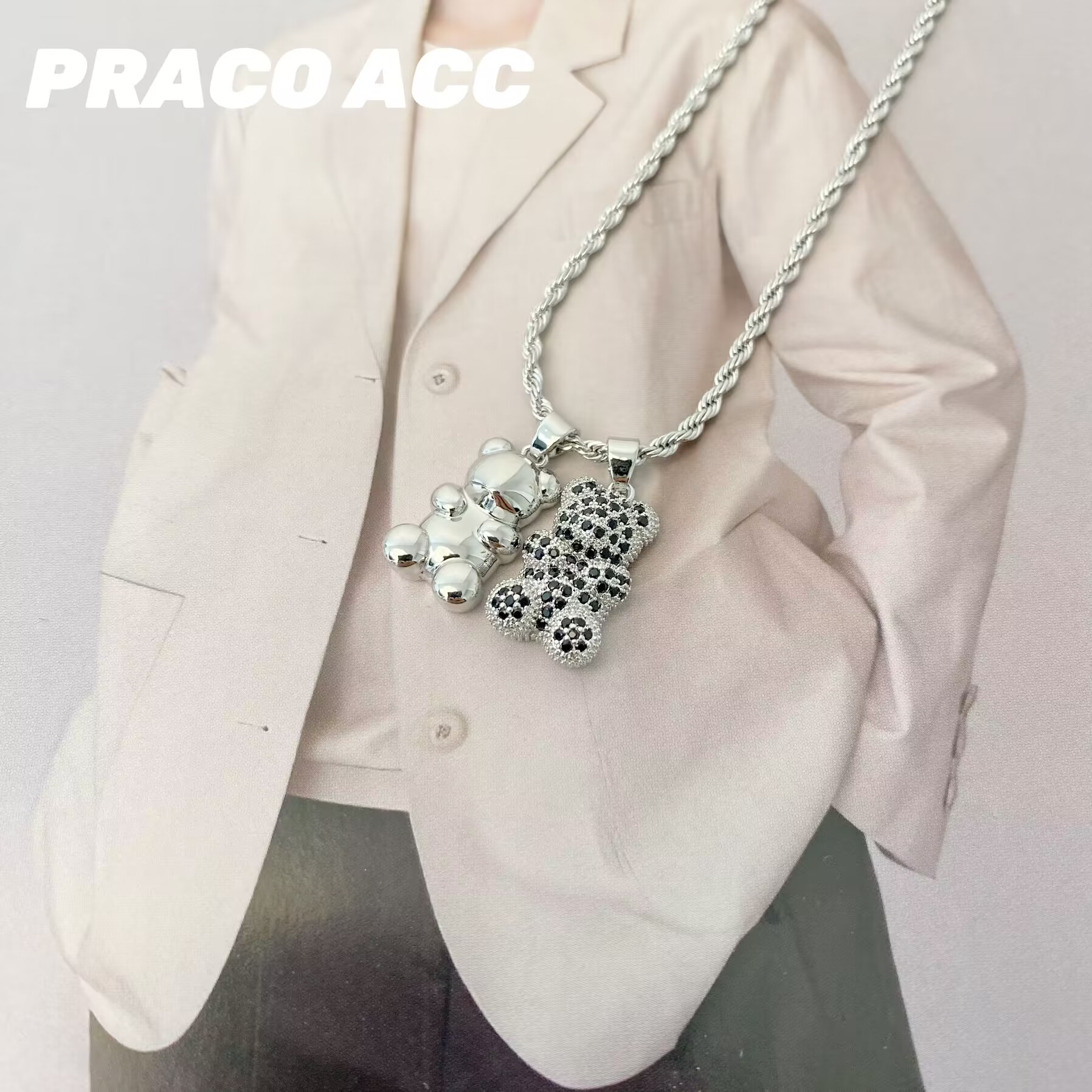 铜合金项链 E308 两只小熊项链