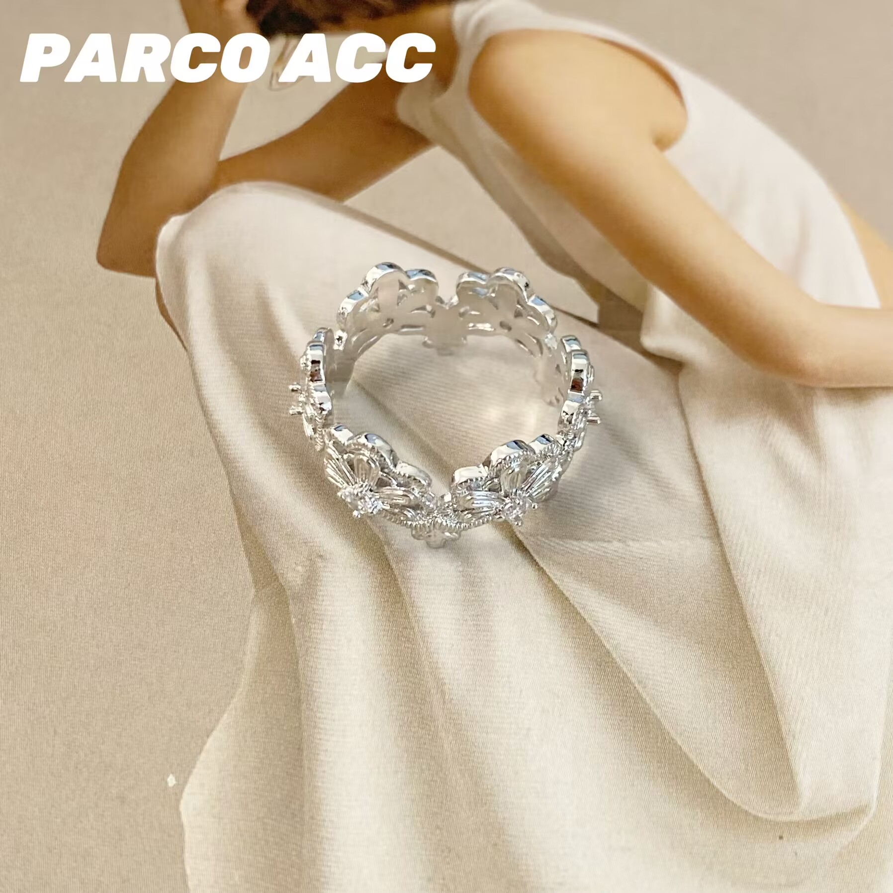 铜合金合成锆石戒指 TF110 素银色小雪花戒指